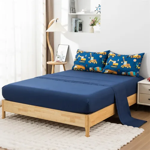 Miniatura 5 de NTBED Juego de edredón individual de 5 piezas con diseño de camión de construcción para niños varones, cama en una bolsa, vehículos excavadora, Azul