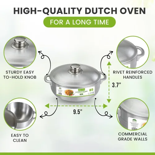 Miniatura 2 de Kitchen Sense - Olla caldero de aluminio con tapa, horno holandés de 1.8 cuartos de galón, superficie antiadherente, asas de fácil agarre, ideal