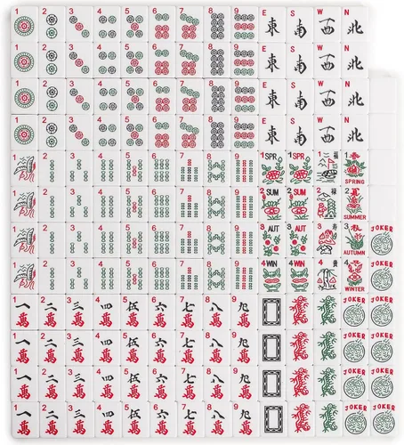 Miniatura 7 de Juego de Mahjong Americano de Yellow Mountain Imports, “Aloha” - 166 azulejos con motivo de plumeria, estantes acrílicos con empujadores, estuche