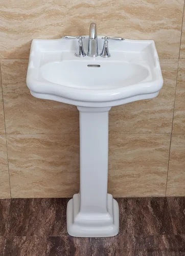 Miniatura 6 de Fine Fixtures Roosevelt Lavabo de Pedestal para Baño – Lavabo de Pedestal Pequeño de 22 Pulgadas, Porcelana Vítrea Duradera con Grifo de Lavabo