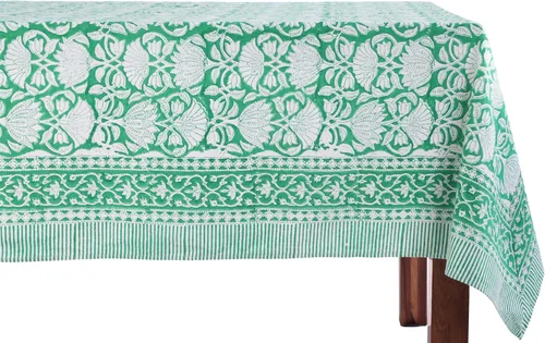 Miniatura 24 de ATOSII Mantel Redondo Bohemio Jade de Algodón 100%, Mantel de Lino con Estampado Floral de Bloques para Comedor, Fiestas, Bodas, Exteriores I