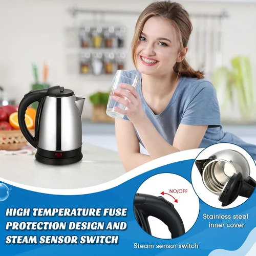 Miniatura 3 de Baquler Hervidor eléctrico de agua caliente de acero inoxidable con apagado automático y protección de hervor en seco, olla eléctrica de agua