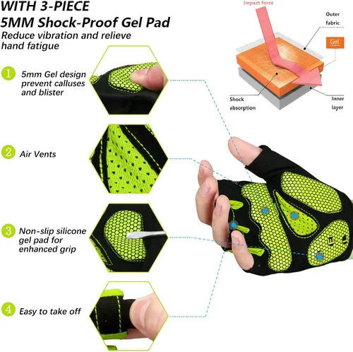 Miniatura 2 de MOREOK - Guantes para bicicleta de montaña (MTB) y ciclismo de descenso (DH), para hombres, de medio dedo, con almohadilla de gel que absorbe