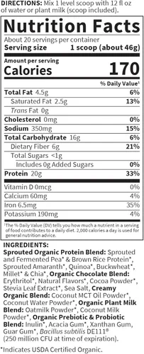 Miniatura 6 de Garden of Life Proteína vegetal cremosa + leche de avena en polvo + proteína vegana con sabor a chocolate, a base de plantas, prebióticos