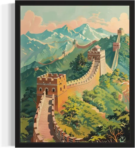 Miniatura 16 de Póster de paisaje, arte de pared retro vintage, galería de pintura de la naturaleza 22 (montañas Ades, 11 x 14 pulgadas, marco negro)