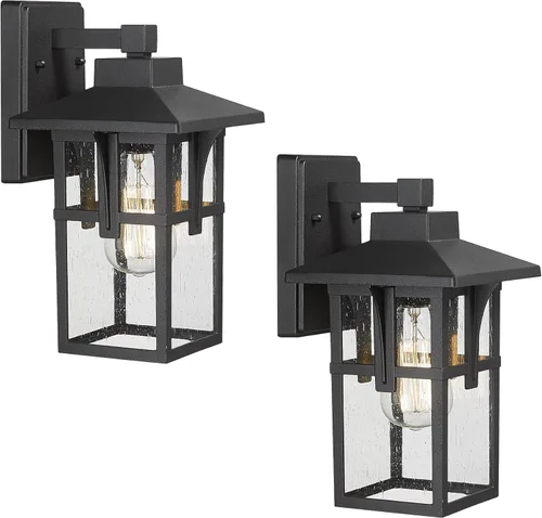 Miniatura 12 de HWH - Lámpara de pared para exteriores, 2 unidades, apliques de pared exterior con vidrio ondulado de agua, luces exteriores para porche, patio