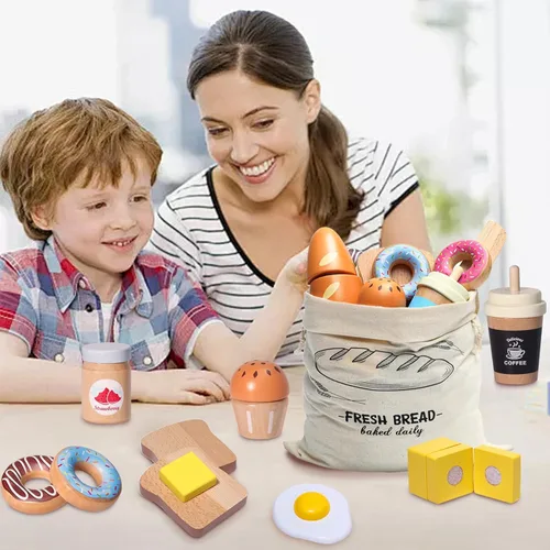 Miniatura 7 de Juguetes de Comida de Conjunto de Juego de Panadería de Madera, Conjunto de Horneado de Comida de Juego de Simulación para Niños, Accesorios