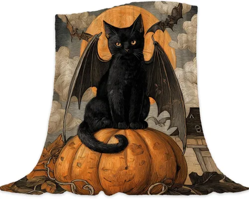 Miniatura 8 de Manta de Halloween para bebé, mascota y niño, espeluznante manta de fantasma de calabaza negra para cuna, cochecito, manta decorativa y mullida