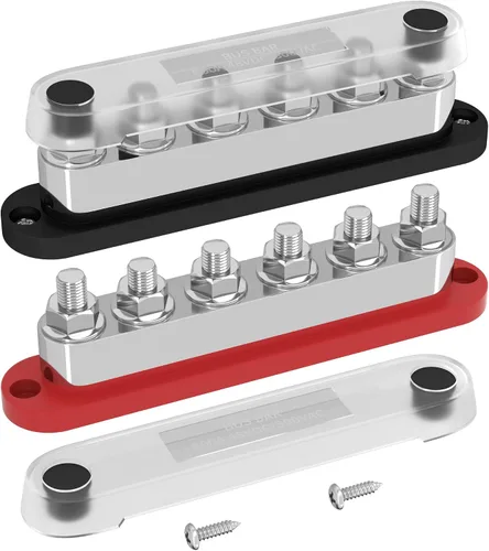 Miniatura 9 de DaierTek - Barra colectora de 300A 12V marina, bloque de distribución de potencia con cubierta, 6 pernos de 3/8" (M10), máximo 300V CA, 48V CC
