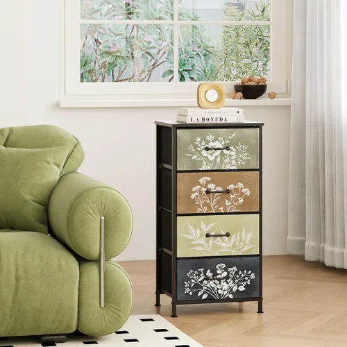 Miniatura 7 de Tohomeor Cómoda vintage vertical con mesita de noche, cajones de tela con diseño botánico neutro para armario, baño, torre de almacenamiento