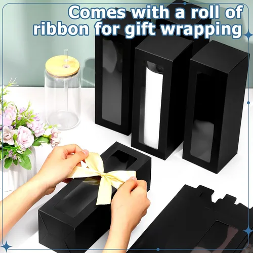 Miniatura 5 de Honoson Caja de regalo de 24 vasos con cinta para sublimación, cajas de exposición de vidrio transparente para vasos de 12 onzas, 16 onzas, 20 Negro