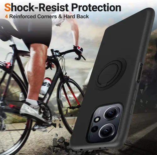 Miniatura 6 de Para Xiaomi Redmi Note 12 4G Caja Del Teléfono Con Protector De Pantalla De Vidrio, Soporte De Anillo Giratorio De 360 ° Kickstand/Stand Silicona