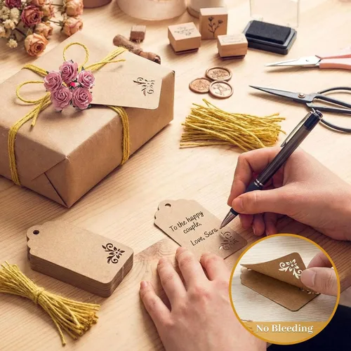 Miniatura 4 de Koogel 100 etiquetas de papel kraft con cuerda, etiquetas de regalo para bodas, bebés y despedidas de soltera