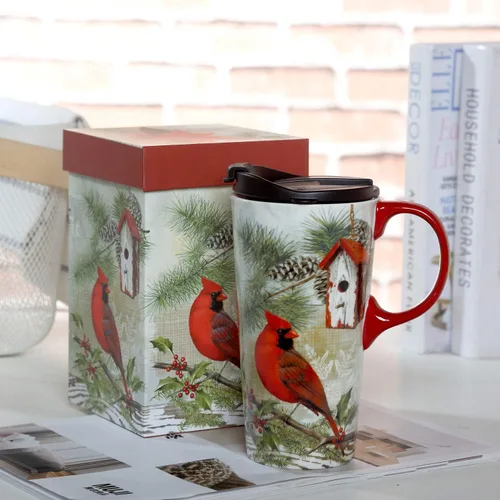 Miniatura 3 de Topadorn Taza de viaje de cerámica de Navidad, taza de café con leche con tapa y caja de regalo para vacaciones, 17 onzas