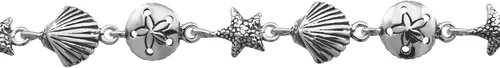 Miniatura 2 de WithLoveSilver - Pulseras de plata de ley 925 con estrellas de mar, arena y almejas, 7.5 pulgadas, Plata de ley