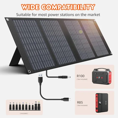 Miniatura 4 de Apowking Paneles solares portátiles 40W, cargador de panel solar plegable para estación de energía portátil de 100-300W, con patas ajustables