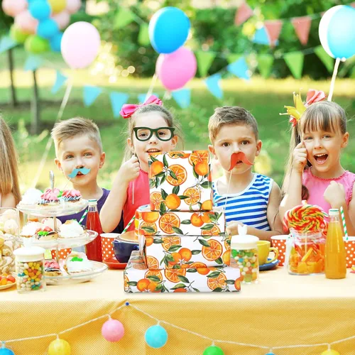 Miniatura 7 de Papel de regalo naranja, papel de regalo de frutas cítricas, papel de regalo plegado a granel, plano mandarina, para cumpleaños, baby shower