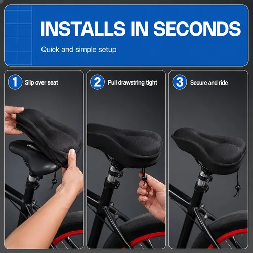 Miniatura 6 de Revas - Cojín acolchado para asiento de bicicleta que absorbe los golpes, para viajes largos y cómodos Acolchado universal para asiento