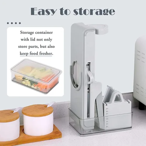 Miniatura 5 de Cortador de mandolina seguro para cocina, picador de verduras 4 en 1, tiras ajustables para rebanar alimentos, juliana, dispositivo vertical