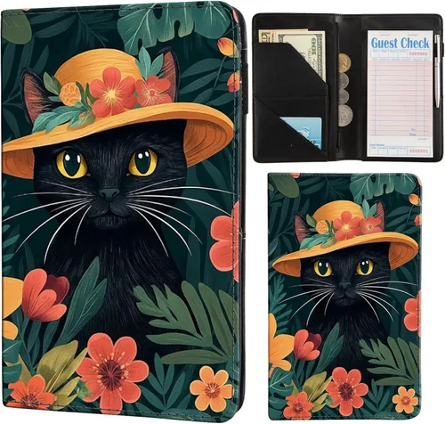 Miniatura 19 de Libretas de servicio para camarera, lindo organizador de piel con bolsillo para dinero, libreta con bolsillo con cremallera, porta cheques
