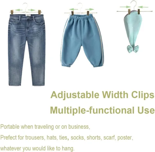 Miniatura 3 de Perchas para pantalones cortos, paquete de 20 perchas para jeans para armario, perchas de aluminio dorado de 11.8 pulgadas con 2 clips ajustables