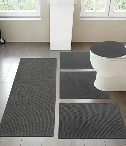 Miniatura 16 de YIHOUSE Juego de 2 tapetes de baño ultrafinos de secado rápido, tapete de baño absorbente para baño, antideslizante, lavable a máquina (beige)