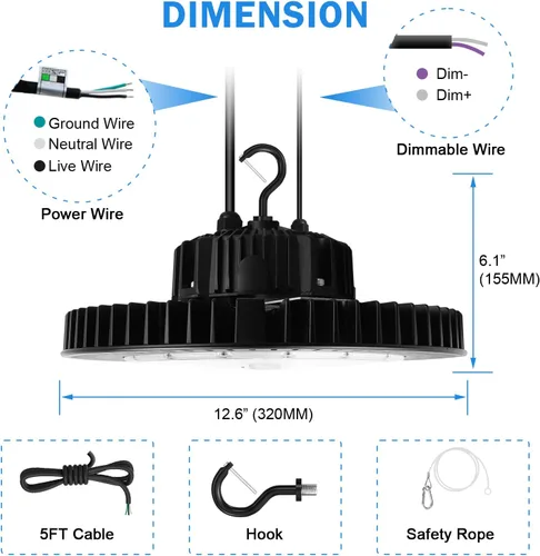 Miniatura 5 de 150W UFO LED alta luz de la bahía 21750LM 0-10V Dimmable alta bahía LED tienda luces UL aprobó la luz del almacén 5000k luz del día