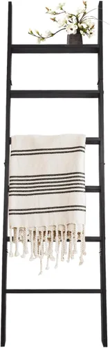 Escalera para Mantas de 6 Niveles – Perchero de Edredones de 5.5 Pies que se Apoya en la Pared, Almacenamiento de Mantas Estilo Granja para Sala de