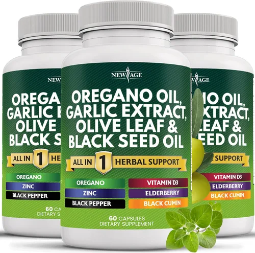 Miniatura 9 de NEW AGE Aceite de orégano Extracto de ajo y hoja de olivo con astrágalo - Suplemento para mujeres y hombres - 60