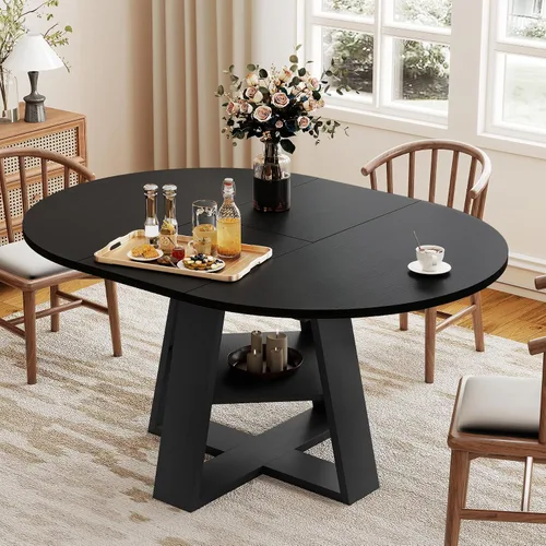 Aivermel Mesa de comedor ovalada extensible de 43.3 a 59 pulgadas para 4-6, mesa de comedor redonda de madera de ingeniería con almacenamiento de