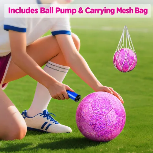 Miniatura 7 de Pelota de fútbol tamaño 4 con purpurina rosa - Pelota de fútbol para niños de 4-6, 6-8, 8-12 años, para deportes al aire libre, entrenamiento