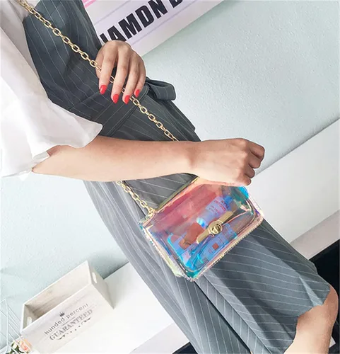 Miniatura 6 de Bolso holográfico iridiscente para mujer noche embrague claro estadio concierto aprobado