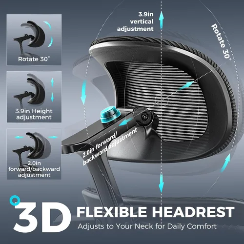 Miniatura 5 de Silla de oficina ergonómica con reposapiés, silla de escritorio grande y alta, silla de computadora con respaldo alto con brazos 3D y soporte Negro