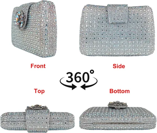 Miniatura 2 de Bolso de noche único con diamantes de imitación brillantes para mujer, bolso de embrague floral Sparkly, Rhinestone, Unique, Floral