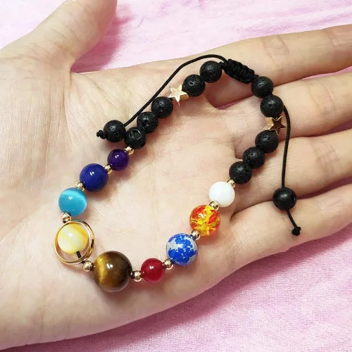Miniatura 6 de Pulsera de cuentas de piedra para mujer, diseño de galaxia del universo de 8 planetas o 9 planetas en el sistema solar, pulseras de estrella
