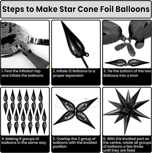 Miniatura 3 de Globos de papel de aluminio con forma de cono de estrella en explosión, negro, 20 pulgadas, para decoraciones de cumpleaños y graduaciones 2022, 50