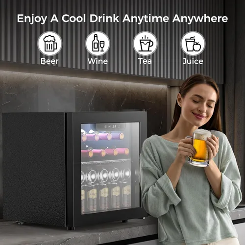 Miniatura 7 de Kndko Mini refrigerador de bebidas – Mini refrigerador de 48 latas con control digital de temperatura, luz LED, puerta reversible, perfecto