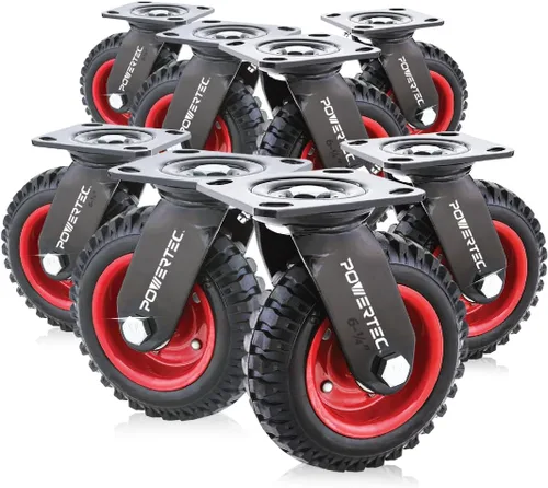 Miniatura 6 de Ruedas giratorias POWERTEC, ruedas fijas de alta resistencia con placa de goma con tracción nodriza para banco de trabajo