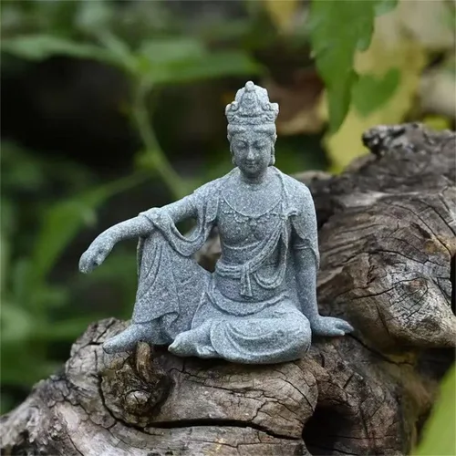 Miniatura 2 de livelyfish Estatua de Buda de acuario Estatua de Buda de piedra arenisca Decoración Zen Estatuas de Buda meditando para decoración de jardín