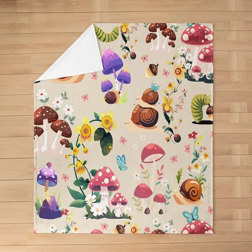 Miniatura 2 de jejeloiu Cute Mushroom Decor Plush Throw Blanket, For Kids Boys Girls 40"x50" Botanical Plants All Season,Bed Blanket Cartoon Mushrooms Flannel