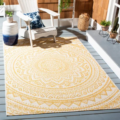 Miniatura 113 de SAFAVIEH Alfombra lavable para exteriores, colección Courtyard - Pasillo de 2.3 x 8 pies, color beige claro y marrón claro, no desprende pelusa