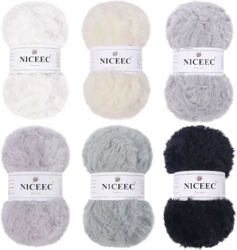 Miniatura 102 de NICEEC Hilo de Pelo Sintético Super Suave, Grueso y Esponjoso, Hilo de Pestañas para Crochet y Tejido (Longitud Total 192m/9.1kg) - Otoño/300g