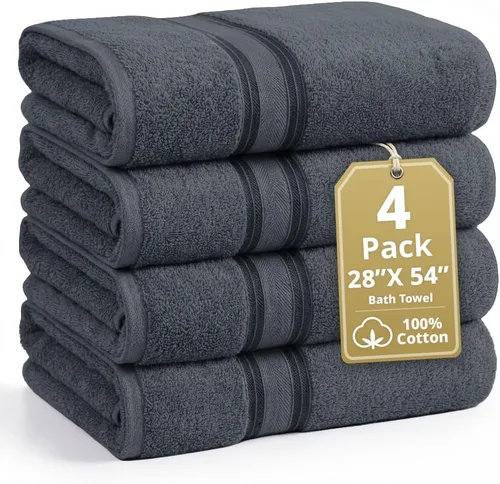 Miniatura 15 de Lane Linen Juego de 4 toallas de baño de 100 % algodón (35 x 66 pulgadas), juego de toallas de baño extragrandes de algodón sin torsión, secado Gris