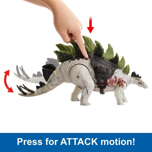 Miniatura 3 de Mattel Jurassic World Gigantic Trackers Figura de Acción, Juguete de Dinosaurio Stegosaurus con Movimiento de Ataque y Equipo de Seguimiento, Además