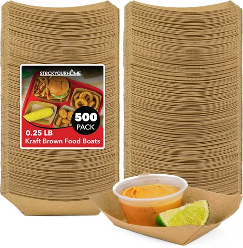 Miniatura 15 de Stock Your Home Paquete de 100 bandejas de papel kraft marrón de 1 libra, bandeja de concesión desechable, botes para servir aperitivos de fiesta