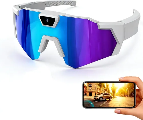 POV - Lentes de sol de béisbol 4K con cámara, lentes de cámara inteligente para hombres y mujeres, gafas de sol con cámaras con tarjeta SD de 32 GB