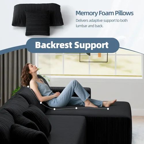 Miniatura 6 de Cloud Couch Sofá Seccional en Forma de U, Sofás Modulares Blandos de 134 pulgadas para Sala de Estar, Sofá de Asiento Profundo de Pana con 2 Chaise