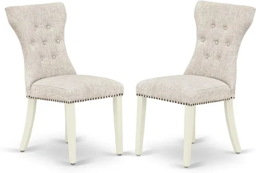 Miniatura 8 de East West Furniture GAP1T24 Gallatin Parsons - Juego de 2 sillas de comedor tapizadas de tela de lino negro, con botones copetudos, color negro
