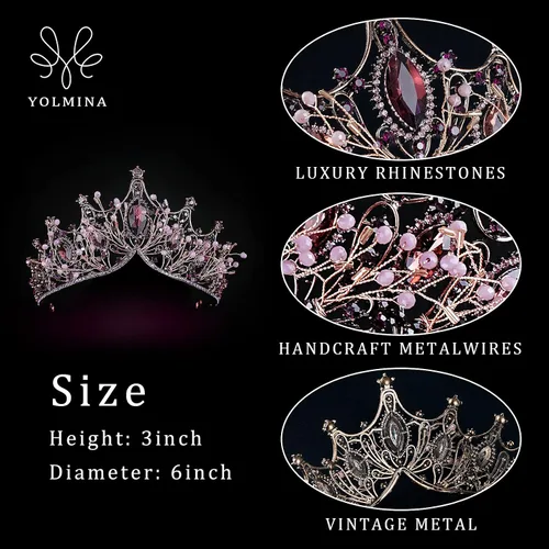 Miniatura 6 de Corona Barroca de Reina, Tiaras de Boda y Corona para Novia con Diadema de Cristal Hecha a Mano para Mujer, 1 unidad (paquete de 1)