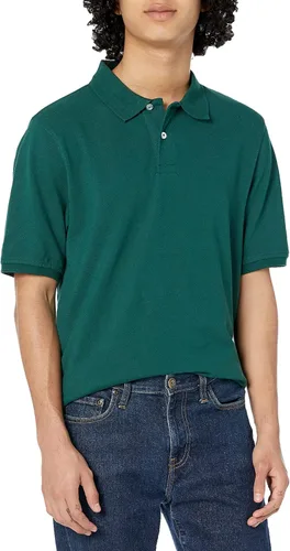 Tienda Essentials Polo de piqué de algodón y ajuste regular para hombre (disponible en tallas grandes y altas), color verde oscuro, talla 3XL grande
